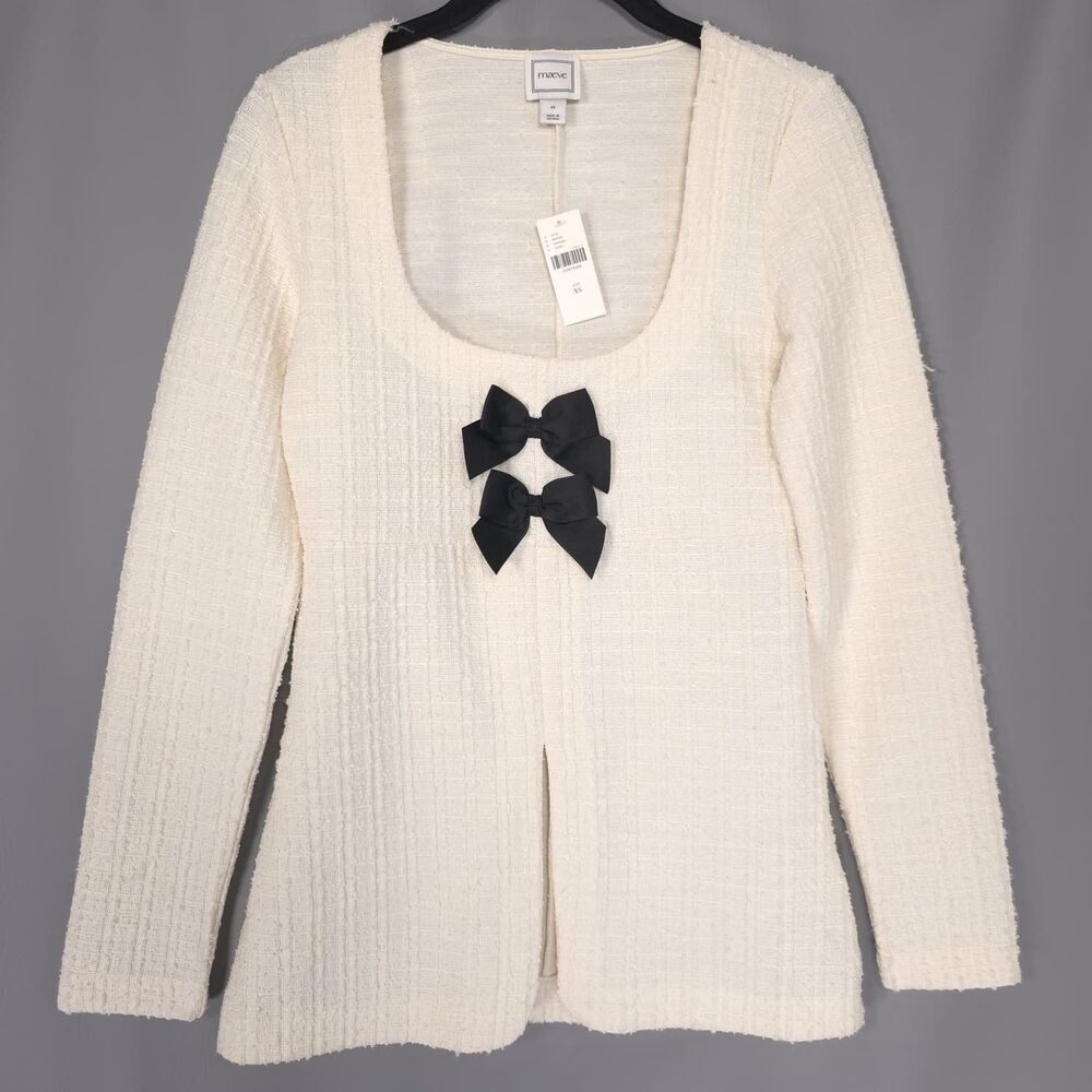 ANTHROPOLOGIE MAEVE‎ Womens New Top Blouse XS Ivory Double Bow Split Front